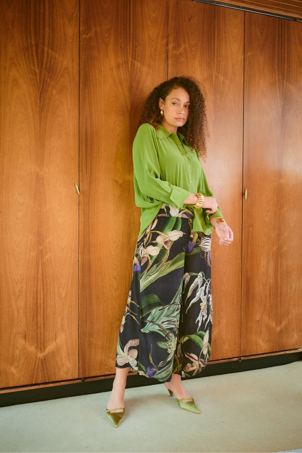 One Hundred Stars Orchid Black Palazzo Pants, official product photograph. Shop One Hundred Stars at Dotique.
