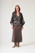 One Hundred Stars Orchid Black Wool Kimono, official product photograph. Shop One Hundred Stars at Dotique.