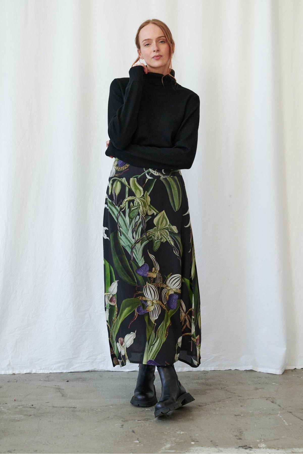 One Hundred Stars Orchid Black A-Line Maxi Skirt SKIORCBLK. Shop One Hundred Stars at Dotique.
