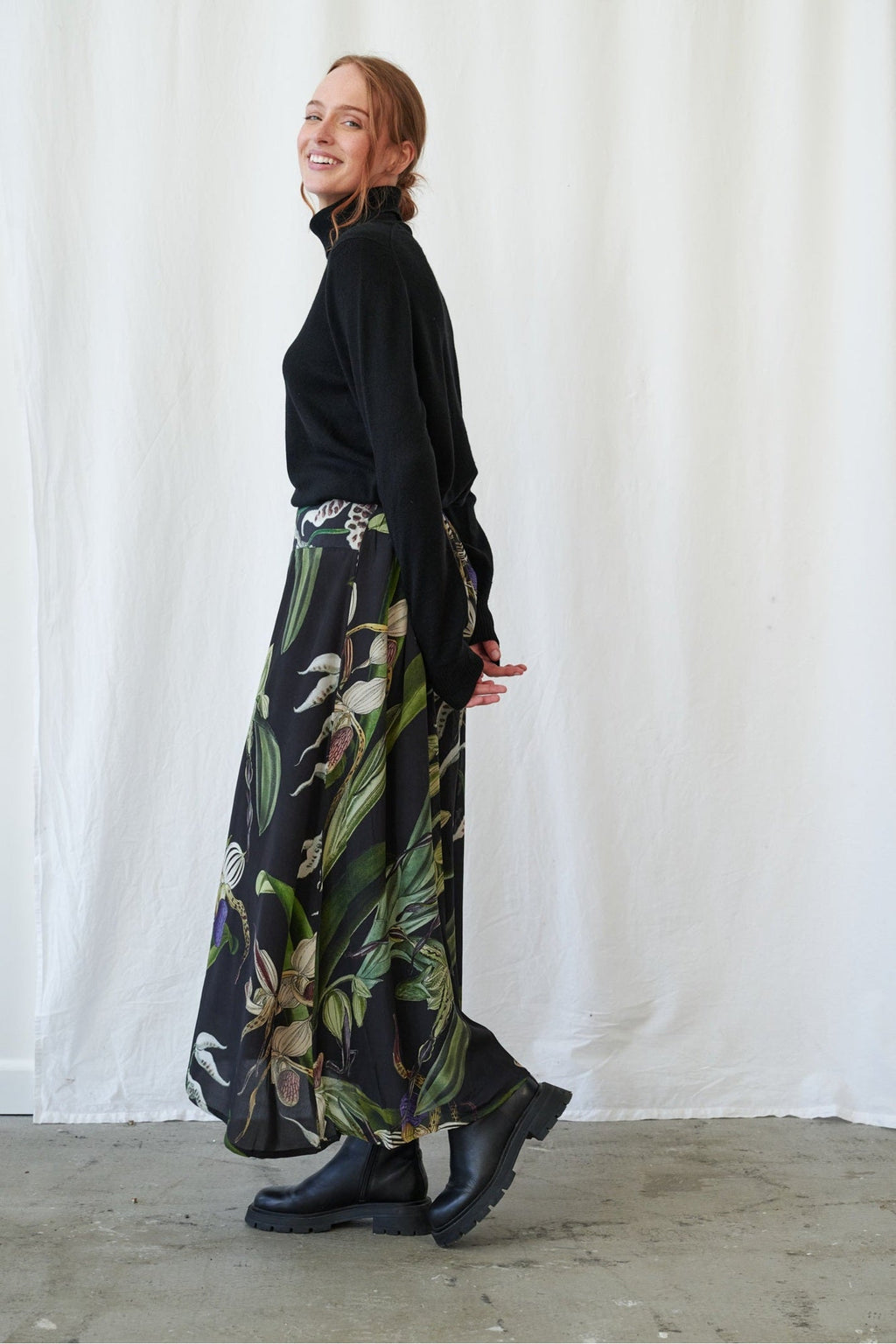 One Hundred Stars Orchid Black A-Line Maxi Skirt SKIORCBLK. Shop One Hundred Stars at Dotique.