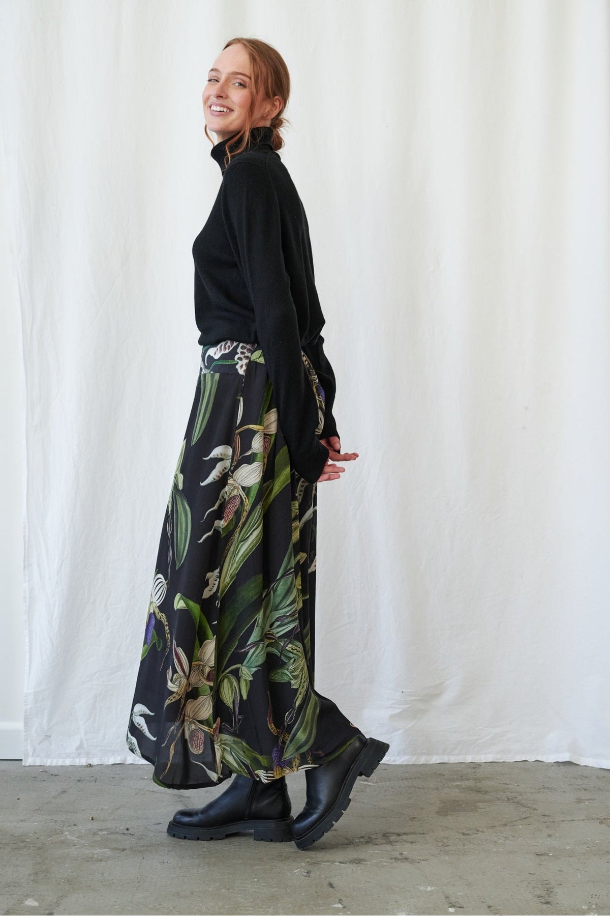 One Hundred Stars Orchid Black A-Line Maxi Skirt SKIORCBLK. Shop One Hundred Stars at Dotique.