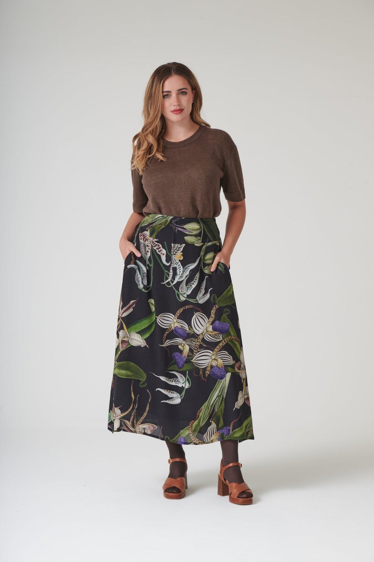 One Hundred Stars Orchid Black A-Line Maxi Skirt SKIORCBLK. Shop One Hundred Stars at Dotique.
