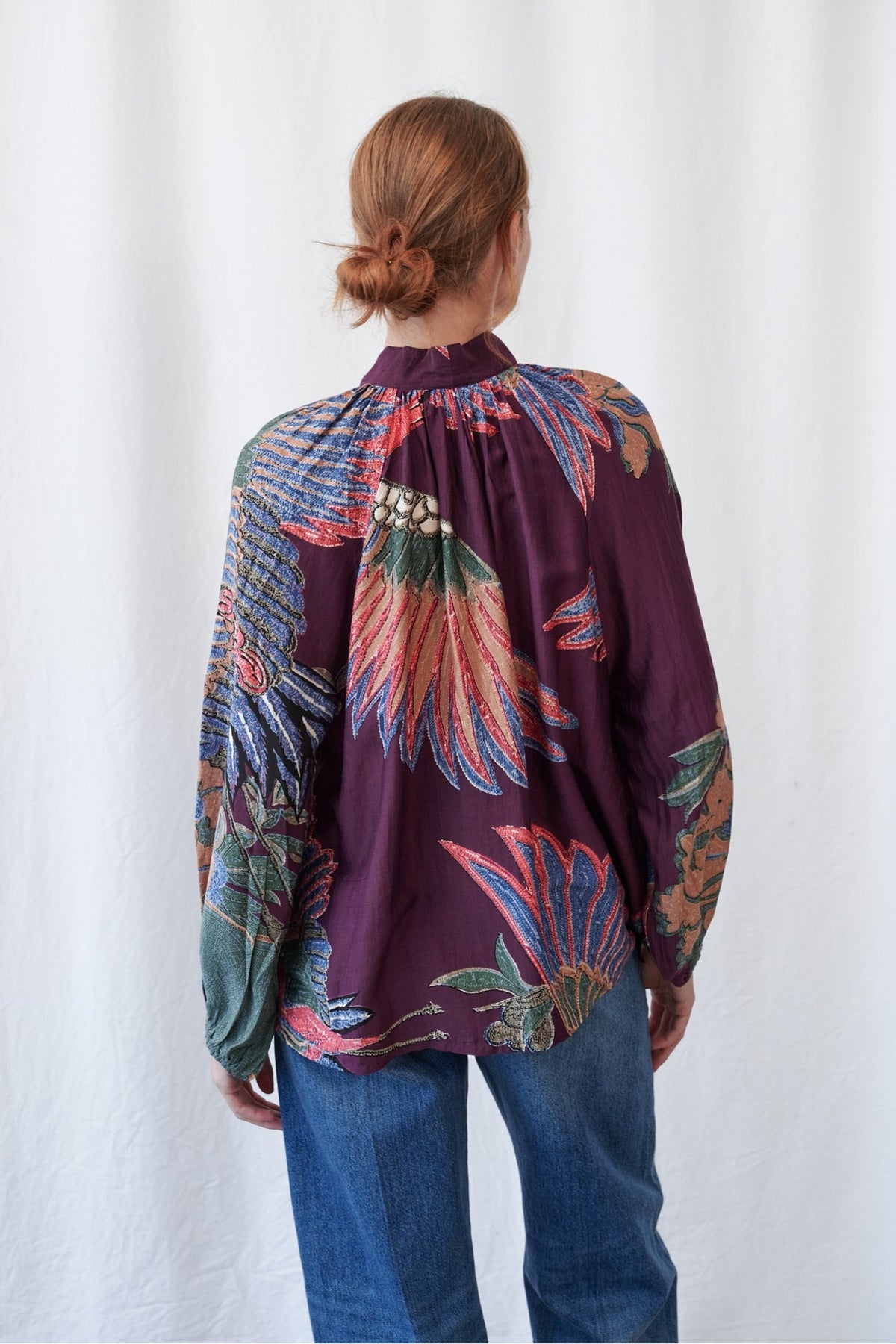 Crane Plum Pussybow Blouse by One Hundred Stars, view 2. Shop One Hundred Stars at Dotique.