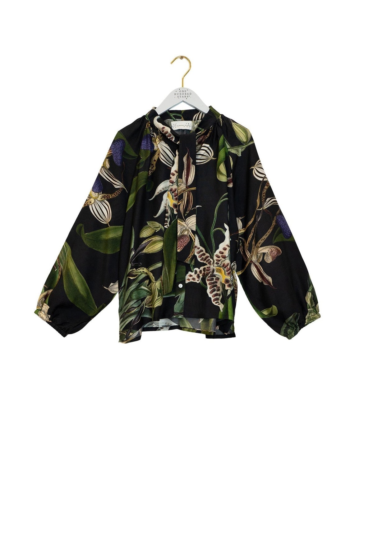 Orchid Black PussyBow Blouse by One Hundred Stars, view 3. Shop One Hundred Stars at Dotique.