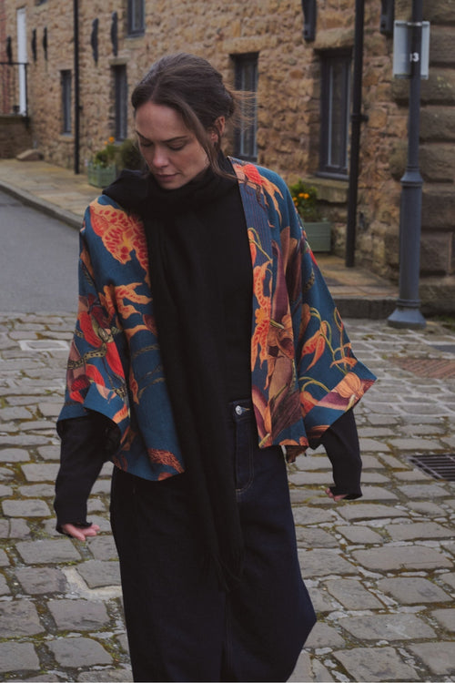 Orchid Teal Wool Kimono by One Hundred Stars, view 1. Shop One Hundred Stars at Dotique.