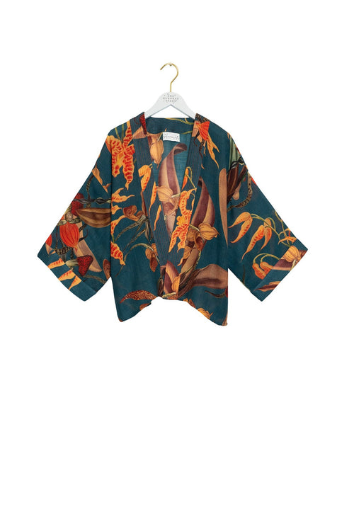 Orchid Teal Wool Kimono by One Hundred Stars, view 2. Shop One Hundred Stars at Dotique.