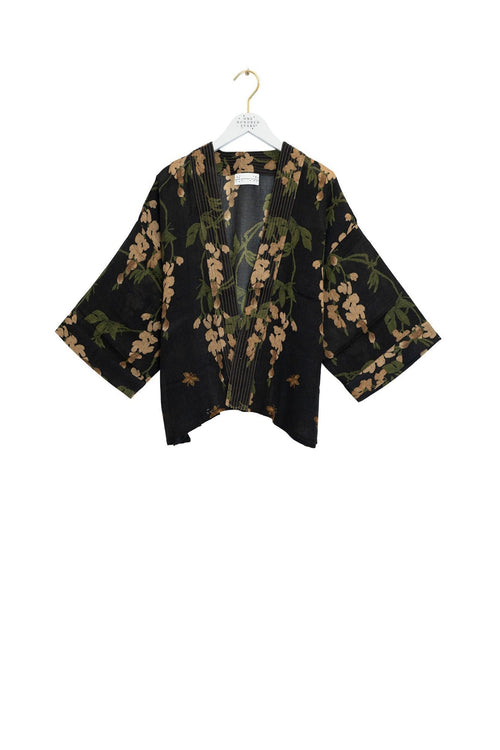 Wisteria Black Wool Kimono by One Hundred Stars, view 1. Shop One Hundred Stars at Dotique.