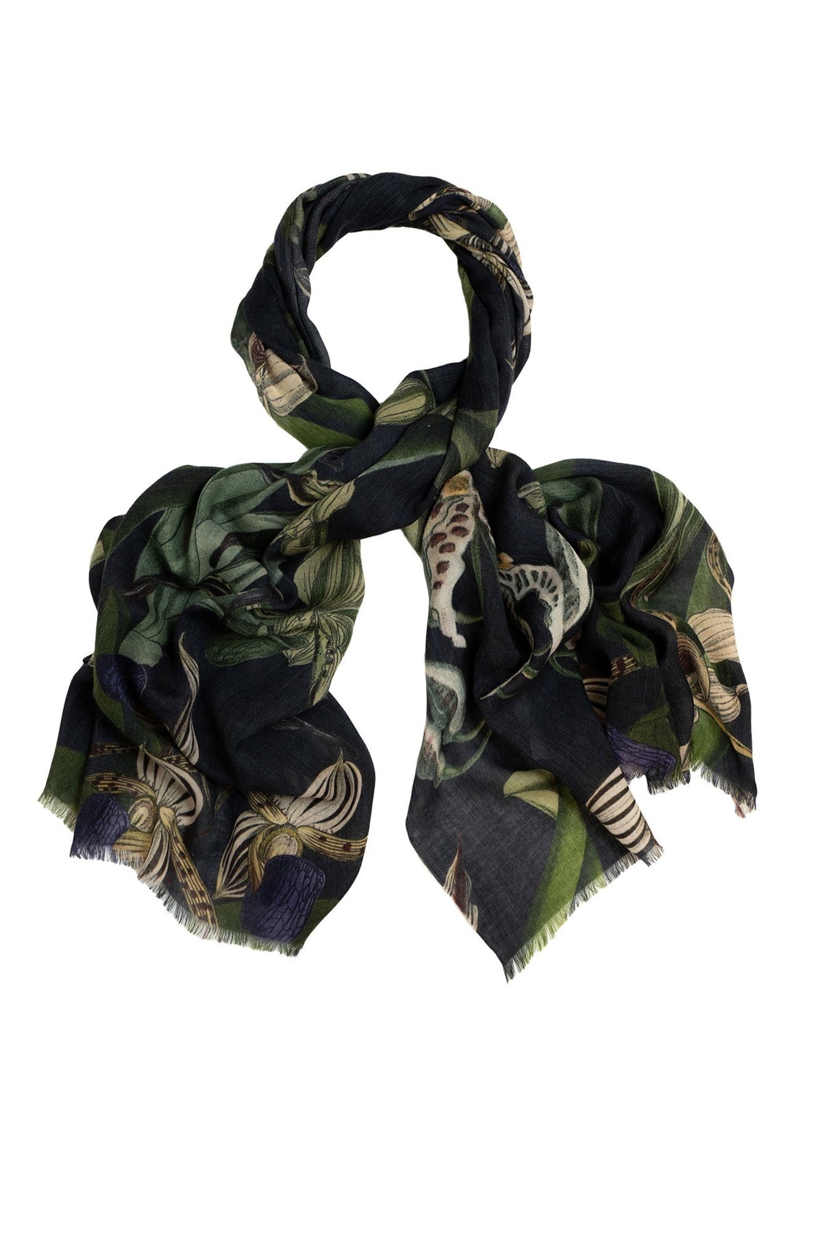 Orchid Black Wool Scarf by One Hundred Stars, view 2. Shop One Hundred Stars at Dotique.
