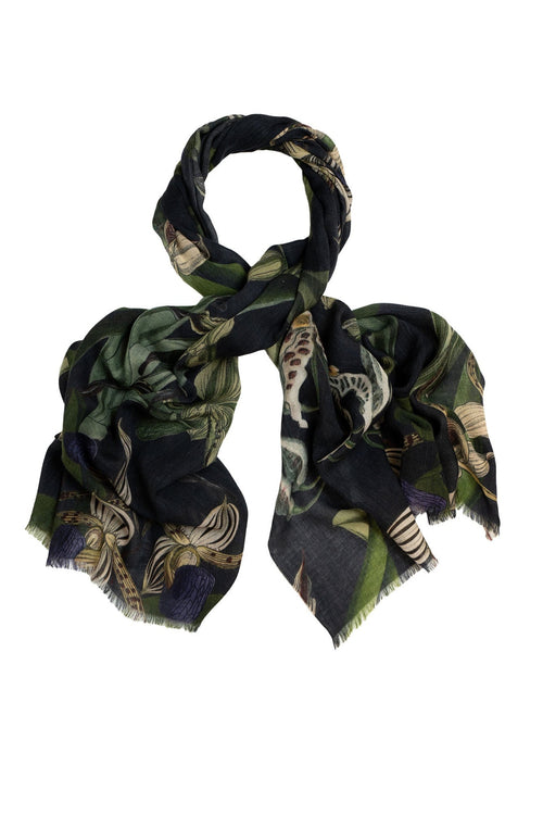 Orchid Black Wool Scarf by One Hundred Stars, view 2. Shop One Hundred Stars at Dotique.