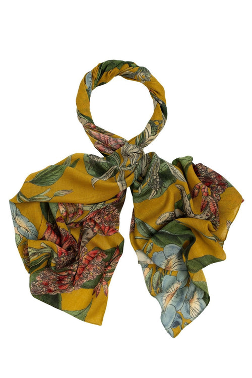 Rhodoleia Gold Wool Scarf by One Hundred Stars, view 2. Shop One Hundred Stars at Dotique.