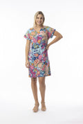 Model wearing Orientique 20136 Ikebana Dress Reversible Short Sleeve Print by orientique, shop orientique at Dotique