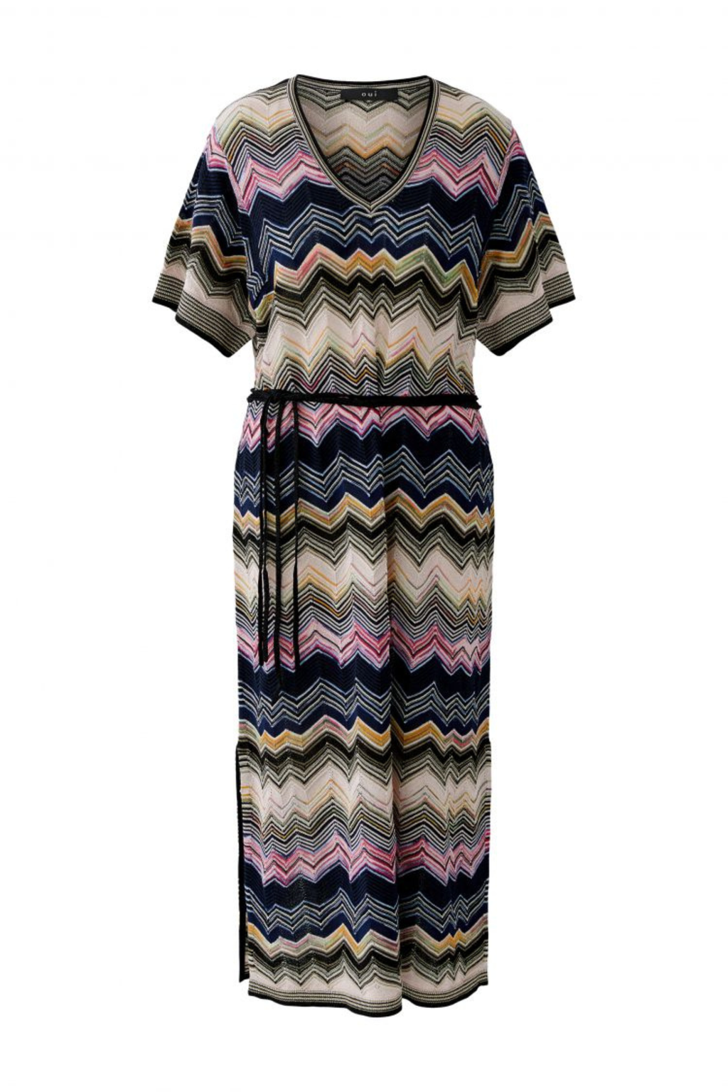 Knitted midi dress by Oui in Rose Blue. Soft, flattering and easy to wear with a relaxed fit and waist tie. Shop Oui online at Dotique.