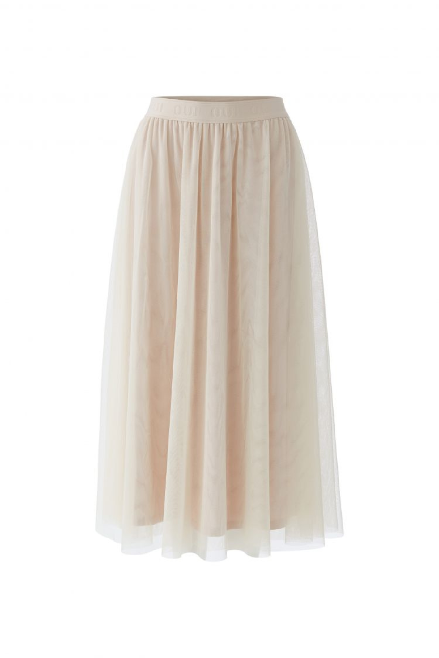 A-line midi skirt by Oui in Rose White. Lightweight, flattering and easy to wear with knits or blouses for everyday or occasion styling. Shop at Dotique.