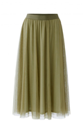 A-line midi skirt by Oui in Khaki Green. Lightweight, flattering and easy to style with knits or blouses. Shop the latest Oui at Dotique.