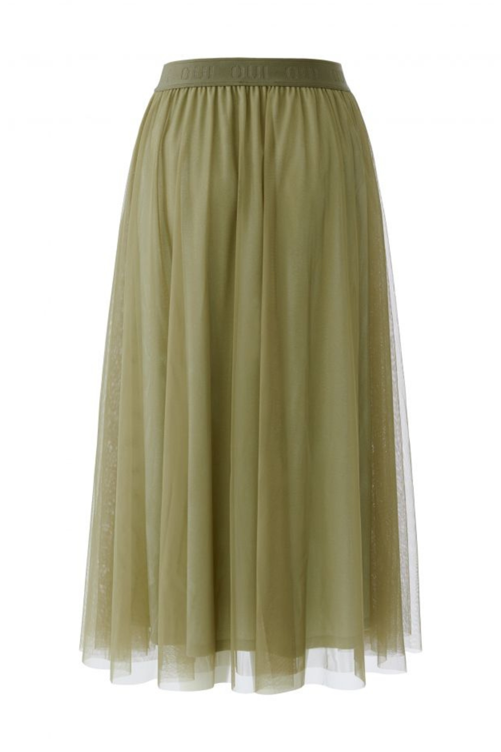 A-line midi skirt by Oui in Khaki Green. Lightweight, flattering and easy to style with knits or blouses. Shop the latest Oui at Dotique.