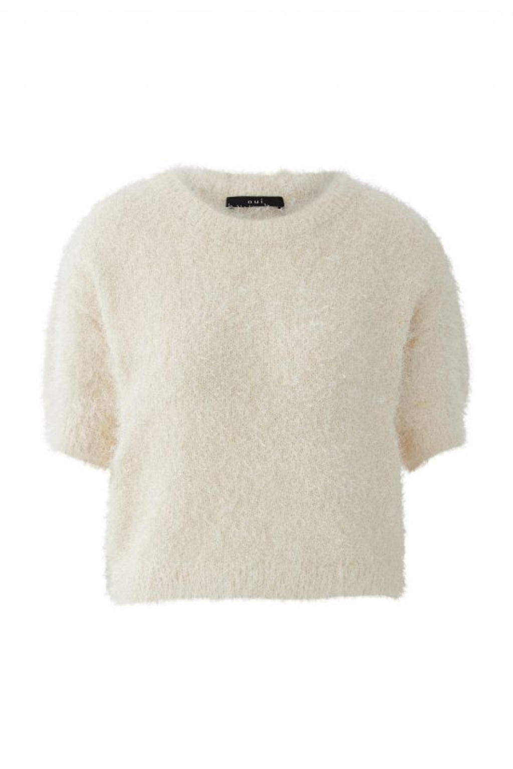 Soft textured short sleeve pullover by Oui in Whitecap Grey. An easy, lightweight knit perfect for layering and everyday wear. Shop at Dotique.