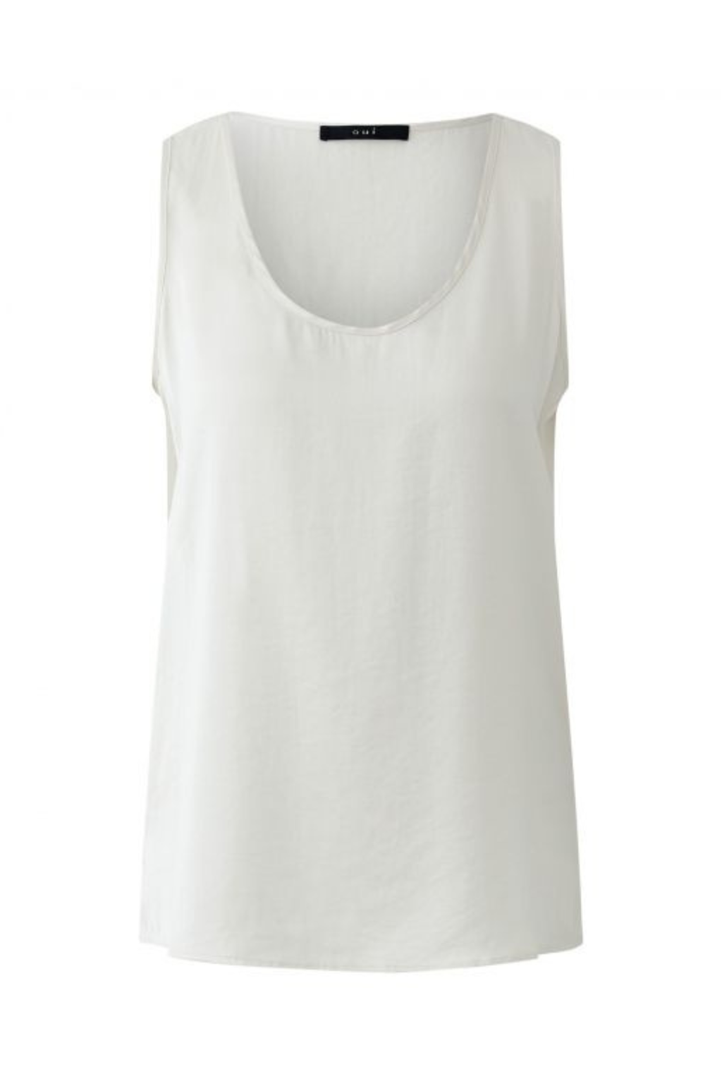 Sleeveless scoop neck top by Oui in soft, fluid fabric. An easy layering essential that works year-round. Available in multiple colours at Dotique.