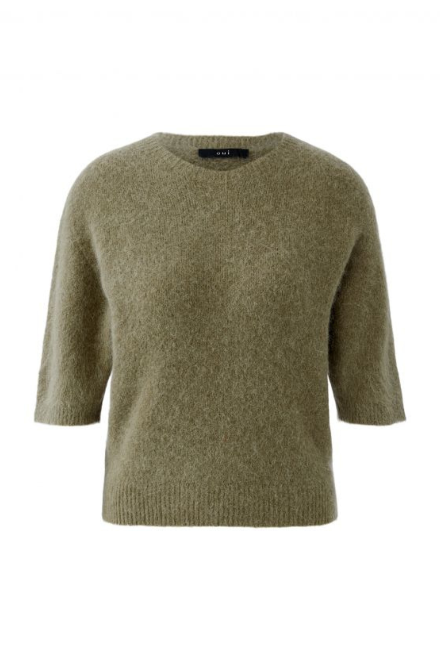 Soft alpaca-blend jumper by Oui in Green Garden. Lightweight, flattering and easy to wear with jeans or tailored trousers. Shop now at Dotique.