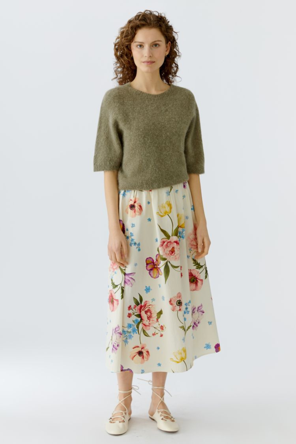 Soft alpaca-blend jumper by Oui in Green Garden. Lightweight, flattering and easy to wear with jeans or tailored trousers. Shop now at Dotique.