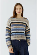 Oui 98069 Light Brown/Blue Striped Jumper, front view. Shop Oui at Dotique.