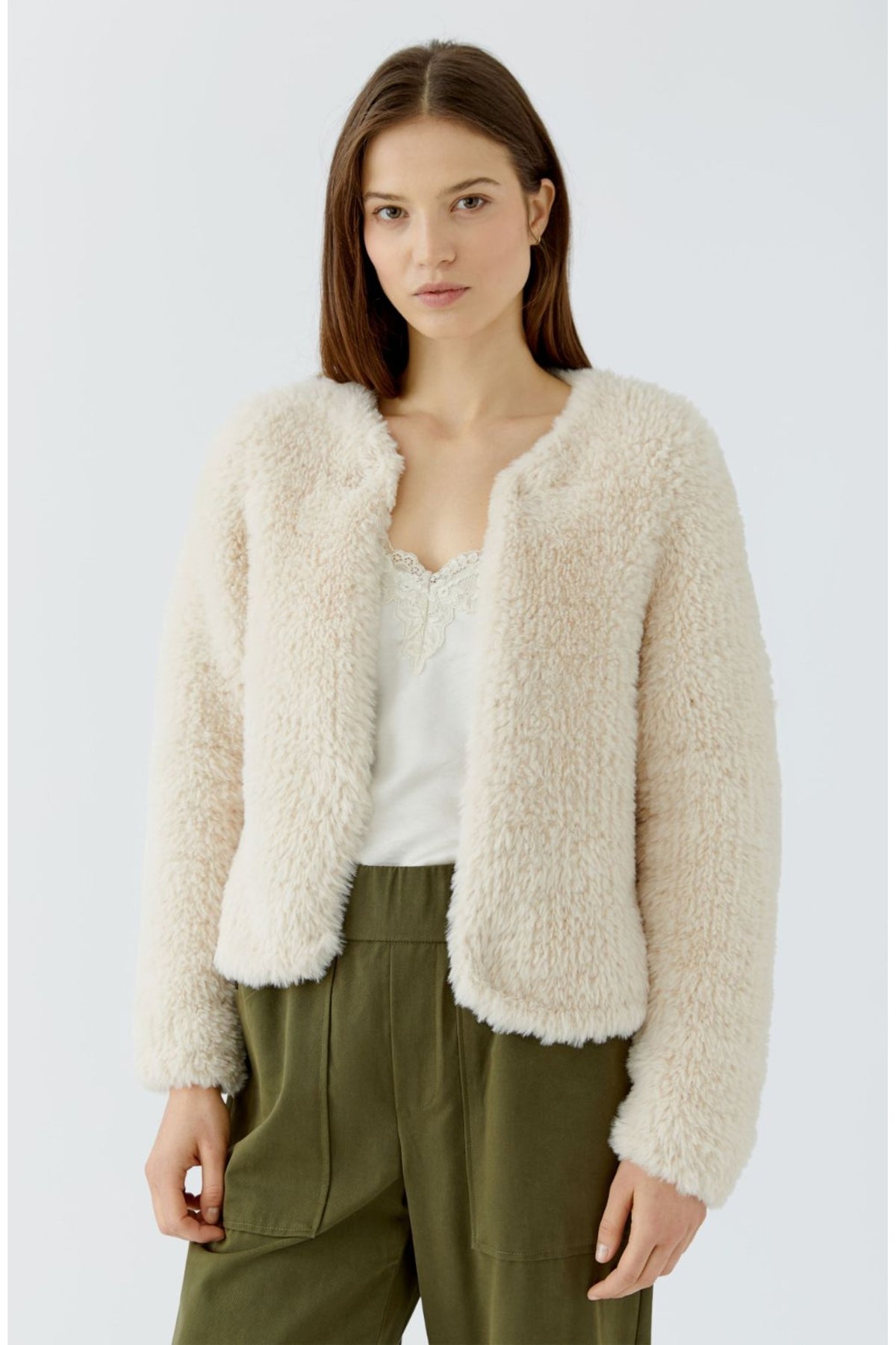 Oui 98071 Whitecap Grey Knit Jacket, front view. Shop Oui at Dotique.