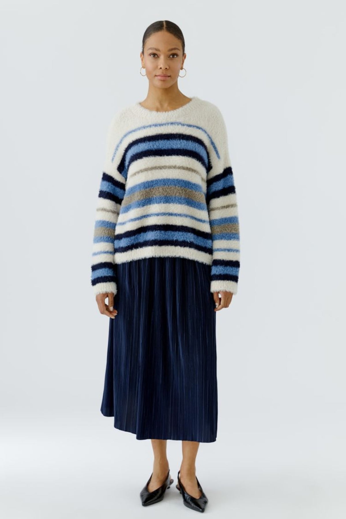 Oui 98977 White Blue Striped Jumper, product image 3. Shop Oui at Dotique.