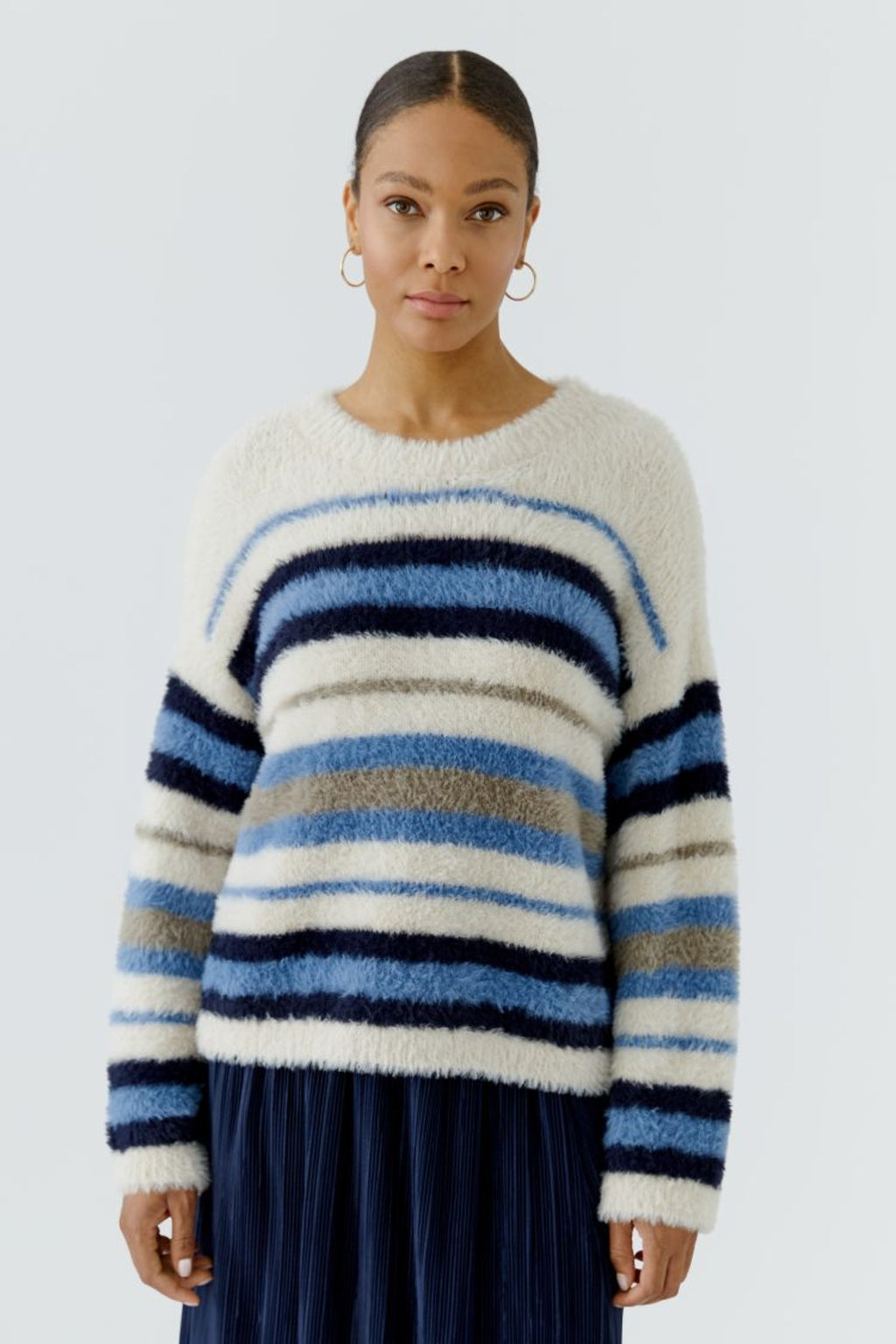 Oui 98977 White Blue Striped Jumper, product image 5. Shop Oui at Dotique.