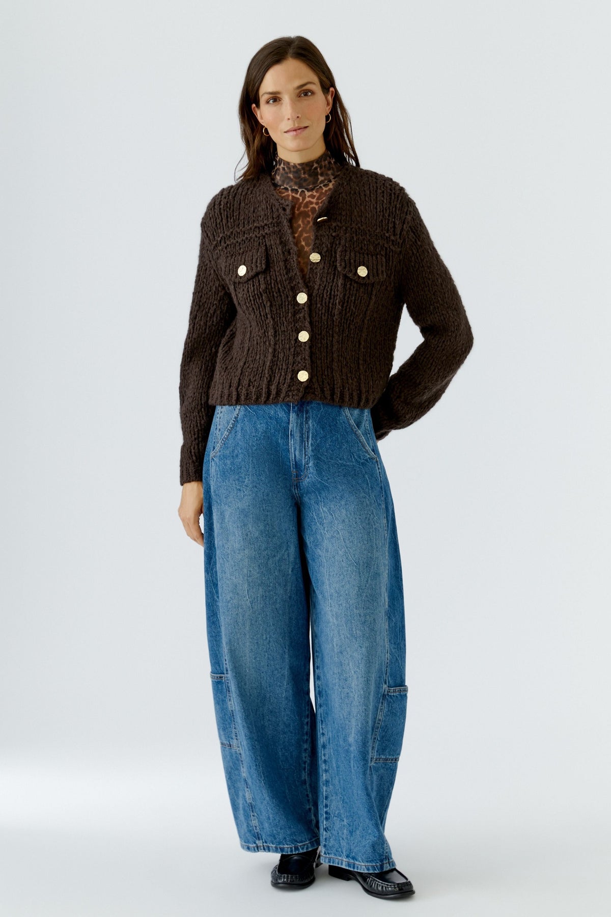 Oui 99763 Chocolate Torte Cardigan, full-length styling. Shop Oui at Dotique.