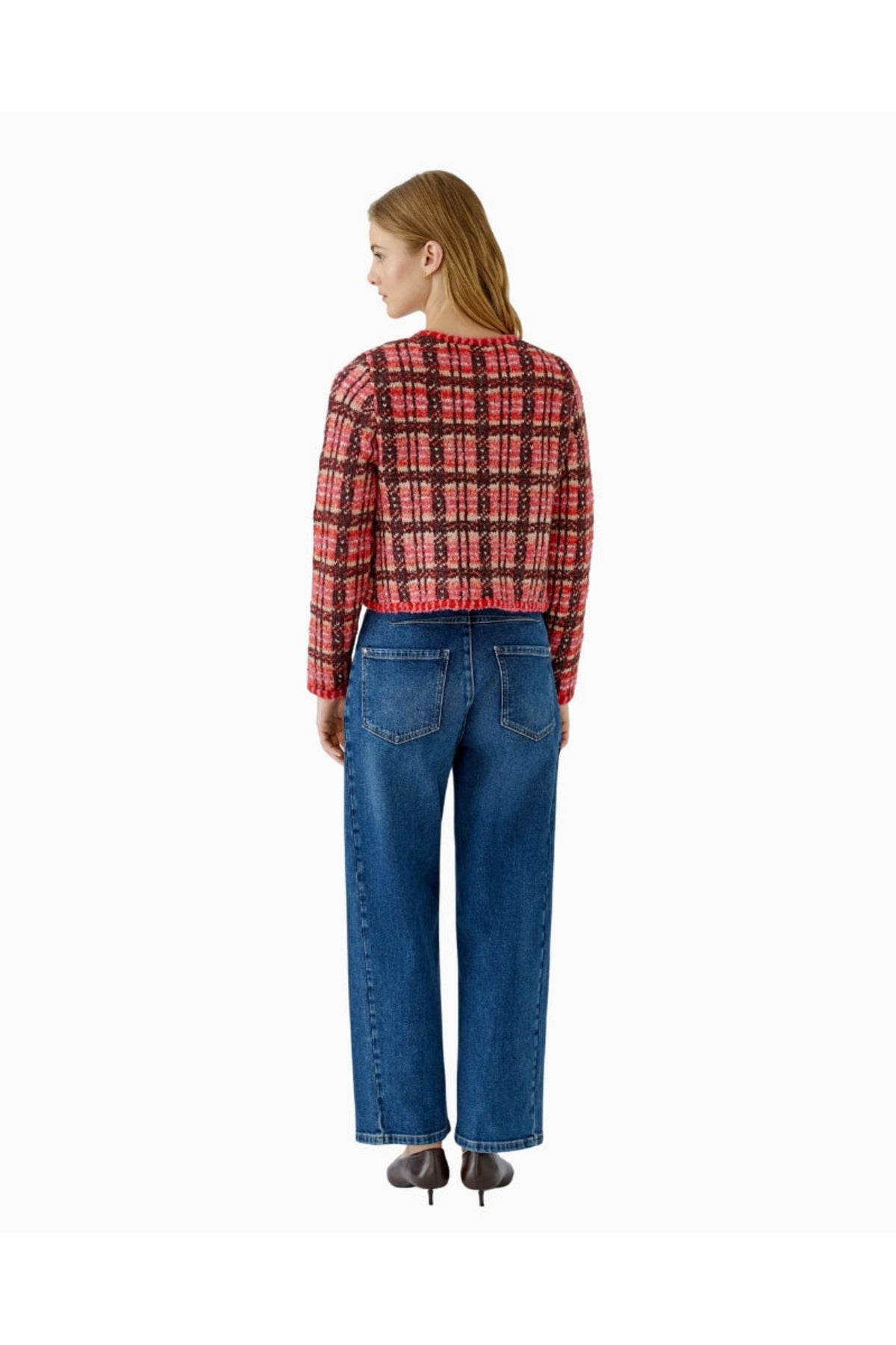 Oui 99765 Red Cardigan, back view. Shop Oui at Dotique.