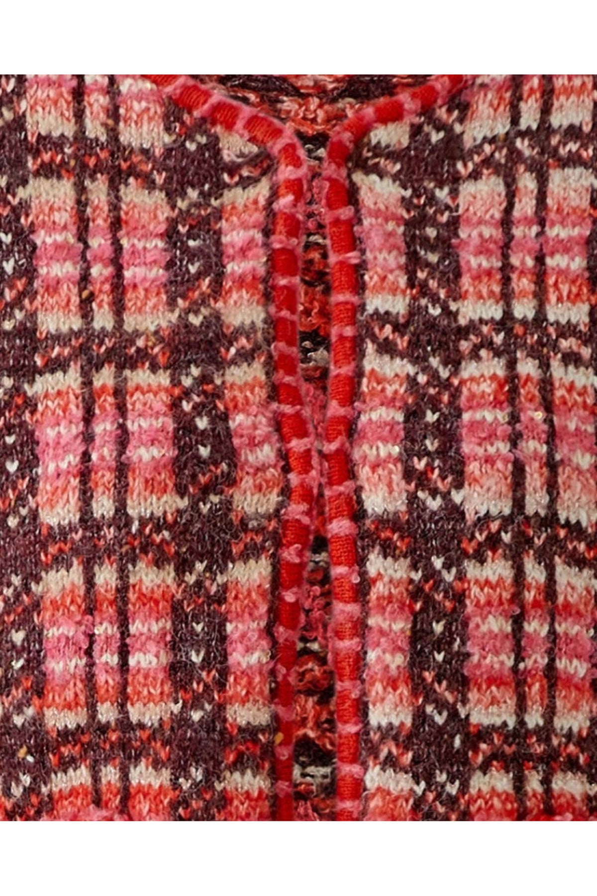 Oui 99765 Red Cardigan, knit and fastening detail. Shop Oui at Dotique.