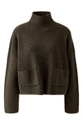 Oui 99804 Taupe Melange funnel-neck jumper, front view. Shop Oui at Dotique.