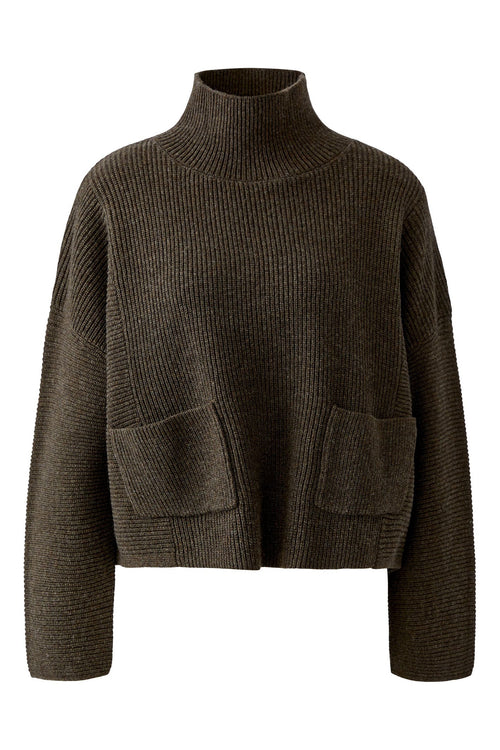 Oui 99804 Taupe Melange funnel-neck jumper, front view. Shop Oui at Dotique.