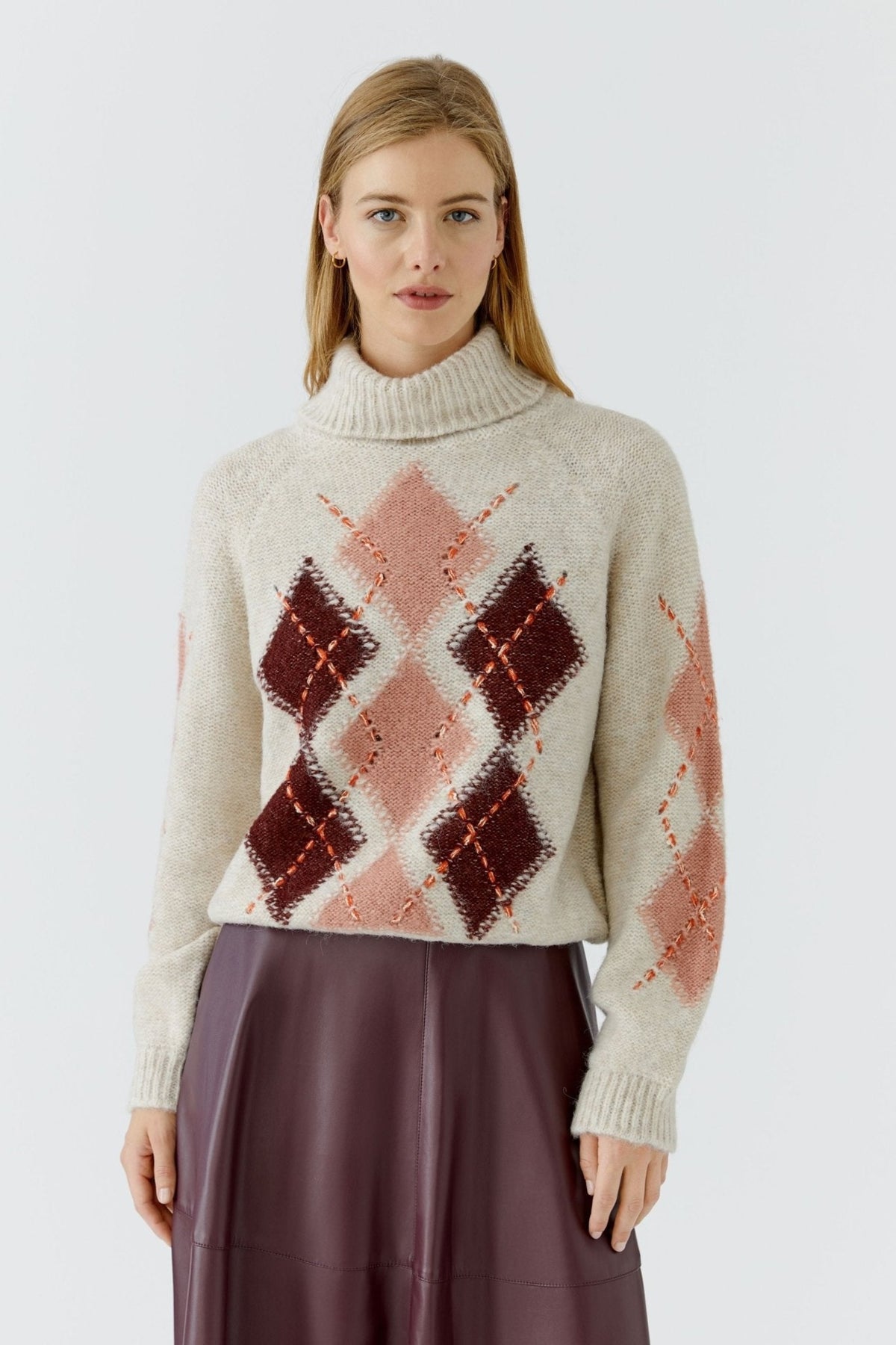 Oui 99850 Stone Red Jumper, front view. Shop Oui at Dotique.
