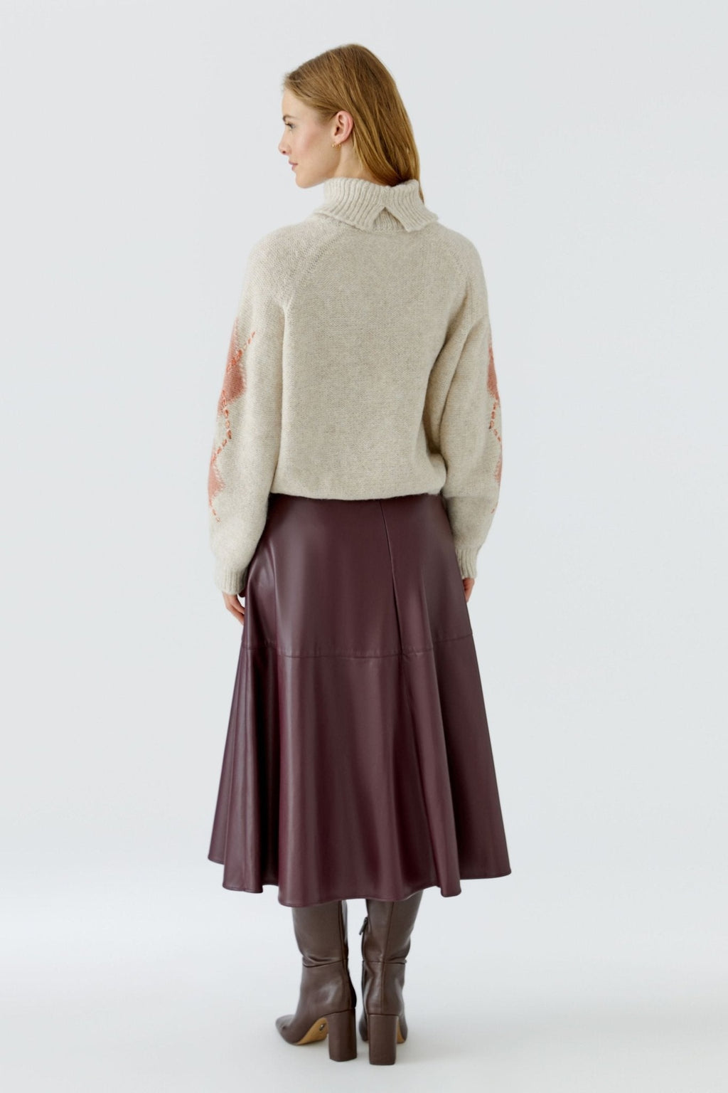 Oui 99850 Stone Red Jumper, back view. Shop Oui at Dotique.