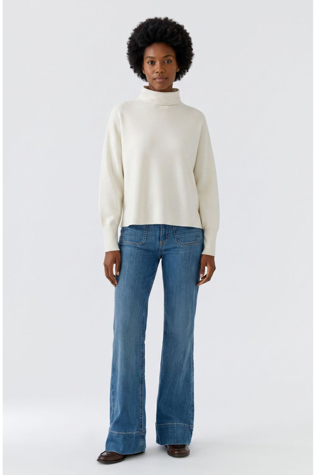Oui 99858 Offwhite Jumper, full-length styling. Shop Oui at Dotique.