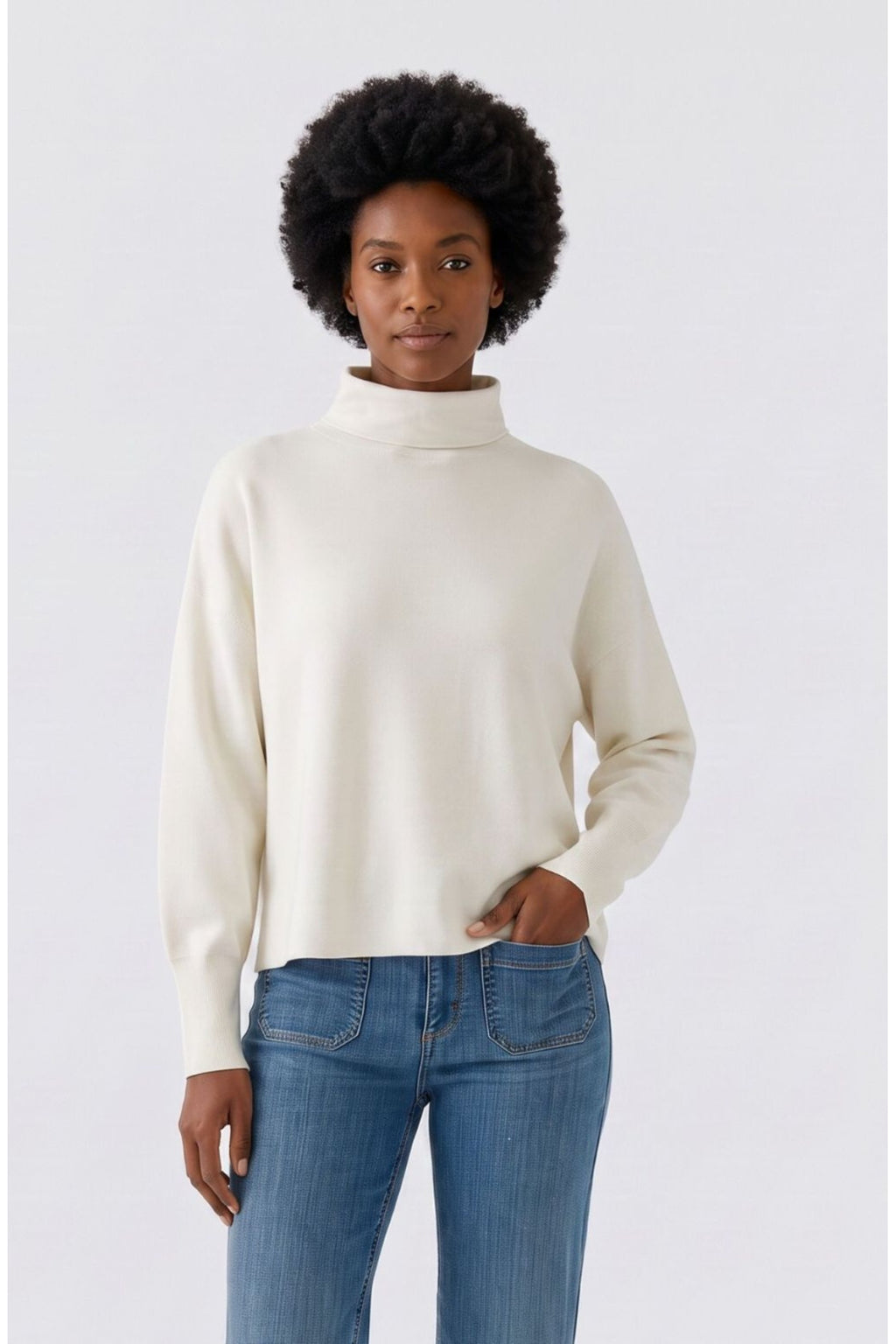 Oui 99858 Offwhite Jumper, front view. Shop Oui at Dotique.