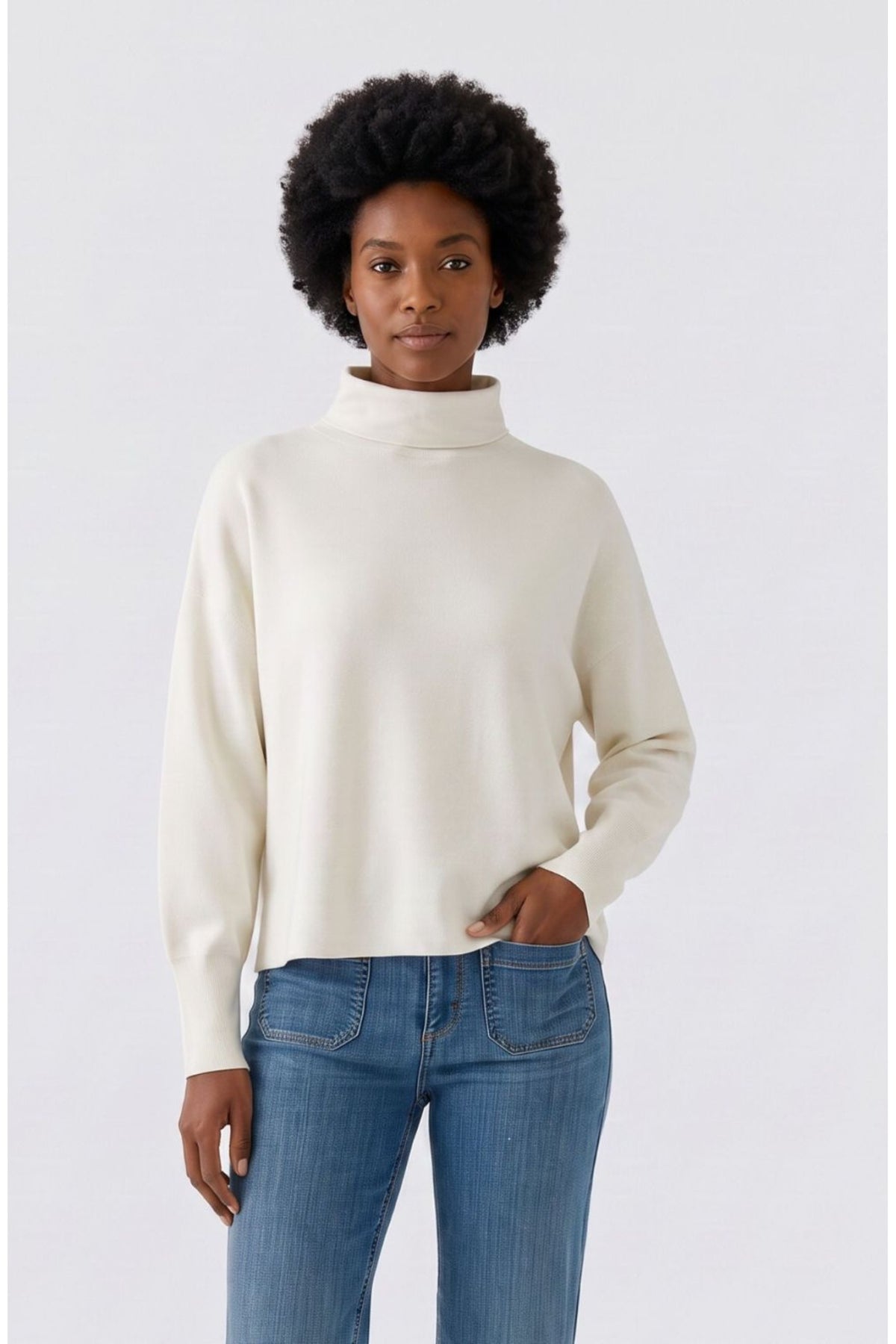 Oui 99858 Offwhite Jumper, front view. Shop Oui at Dotique.