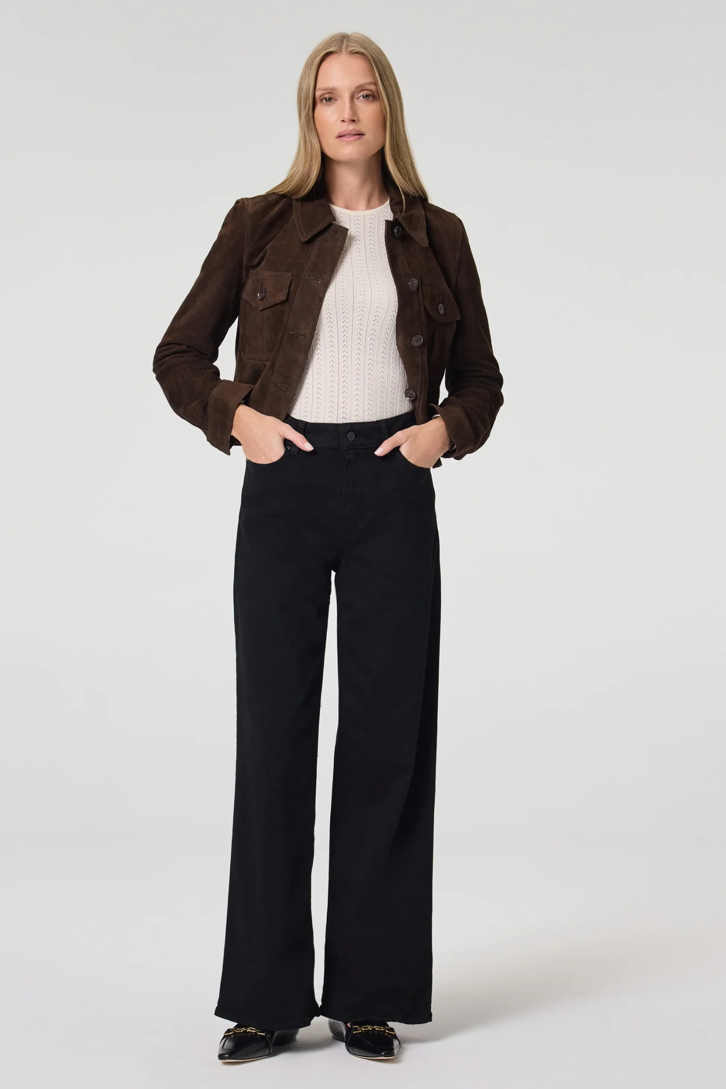 Paige Anessa 31 inch black shadow wide leg jeans with high rise from Dotique