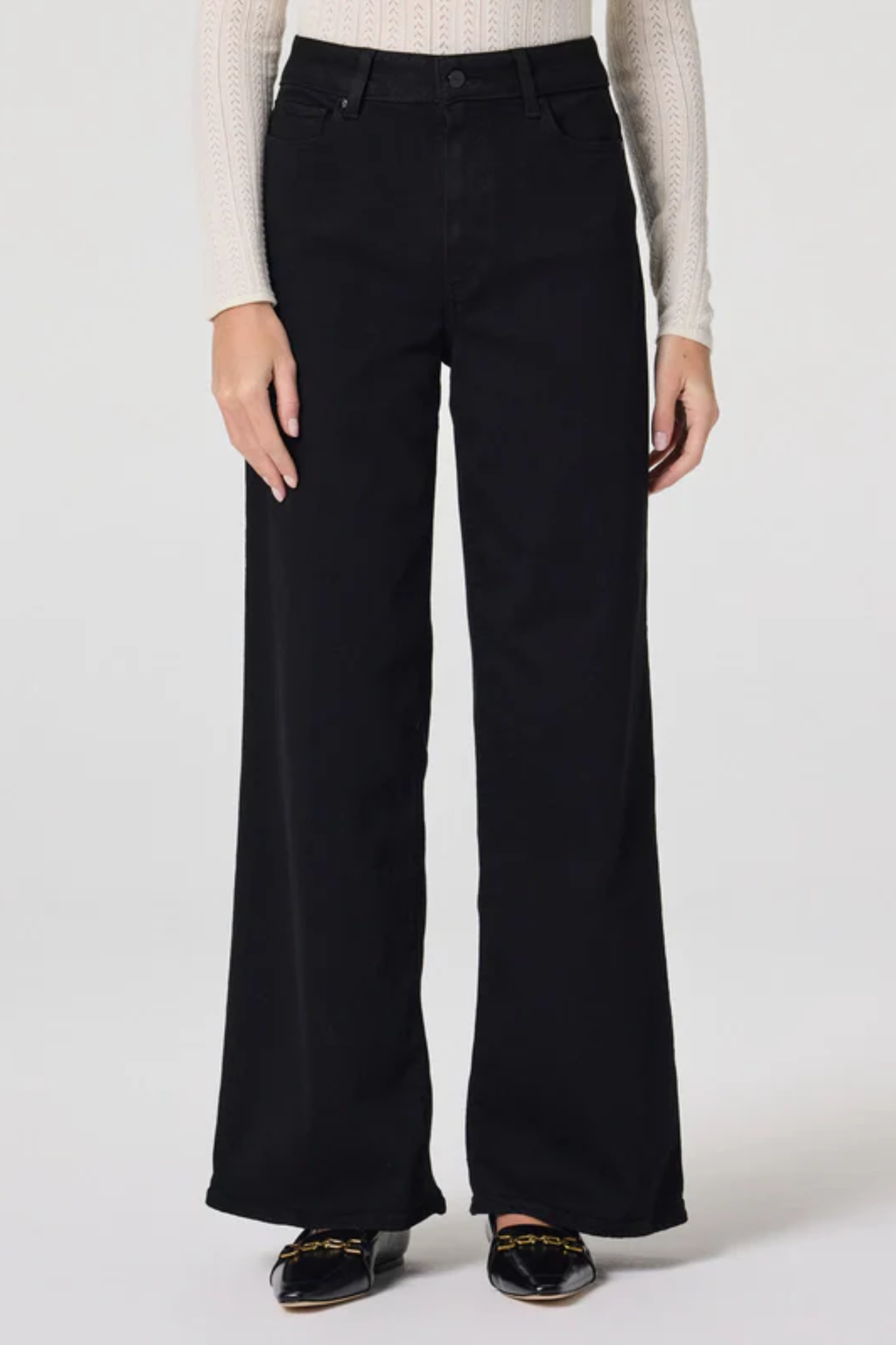 Paige Anessa 31 inch black shadow wide leg jeans with high rise from Dotique