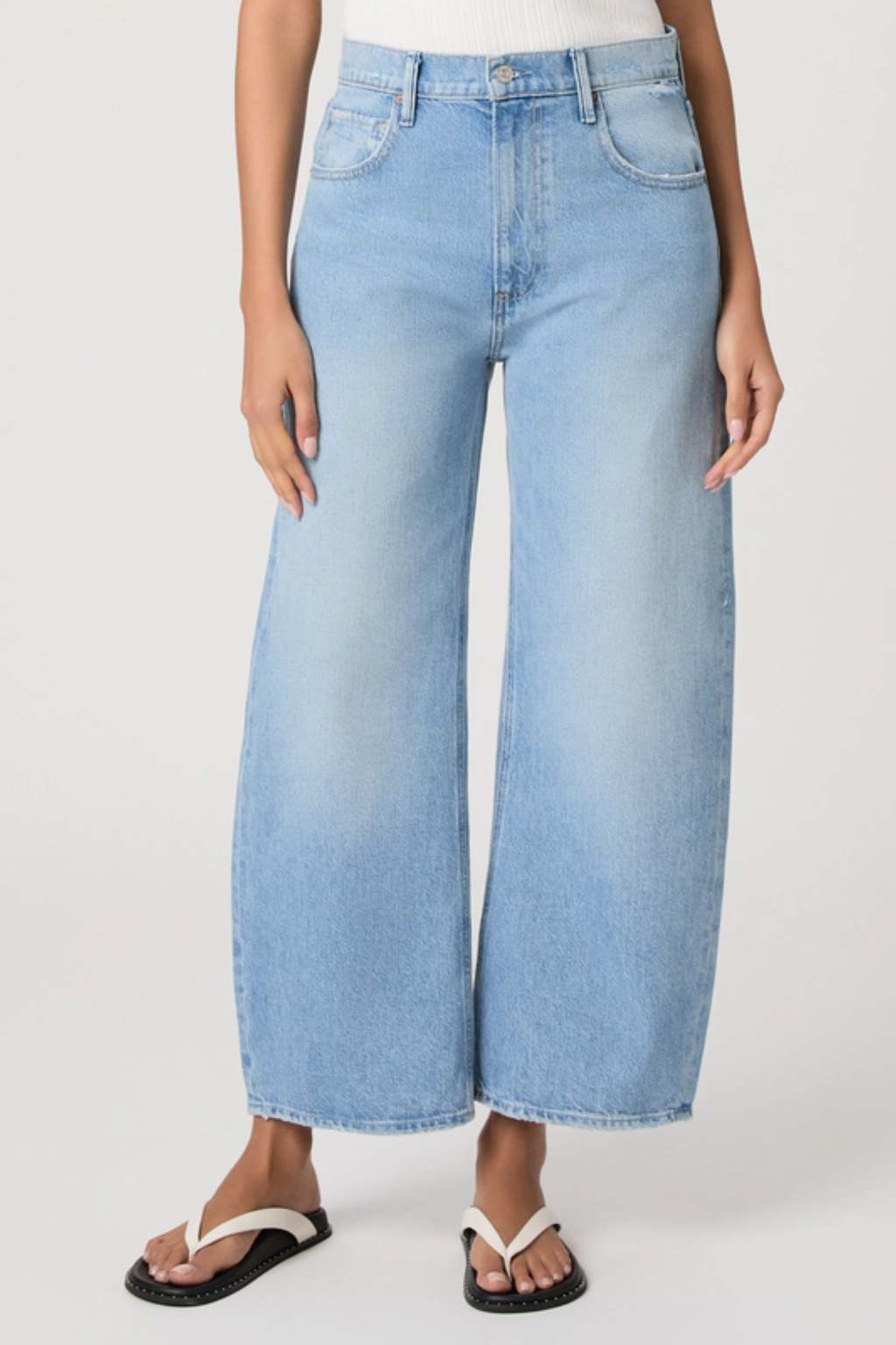 Paige Arellia Ankle Barrel Leg Jeans - Fauve by PAIGE in light blue denim, shop PAIGE at Dotique.
