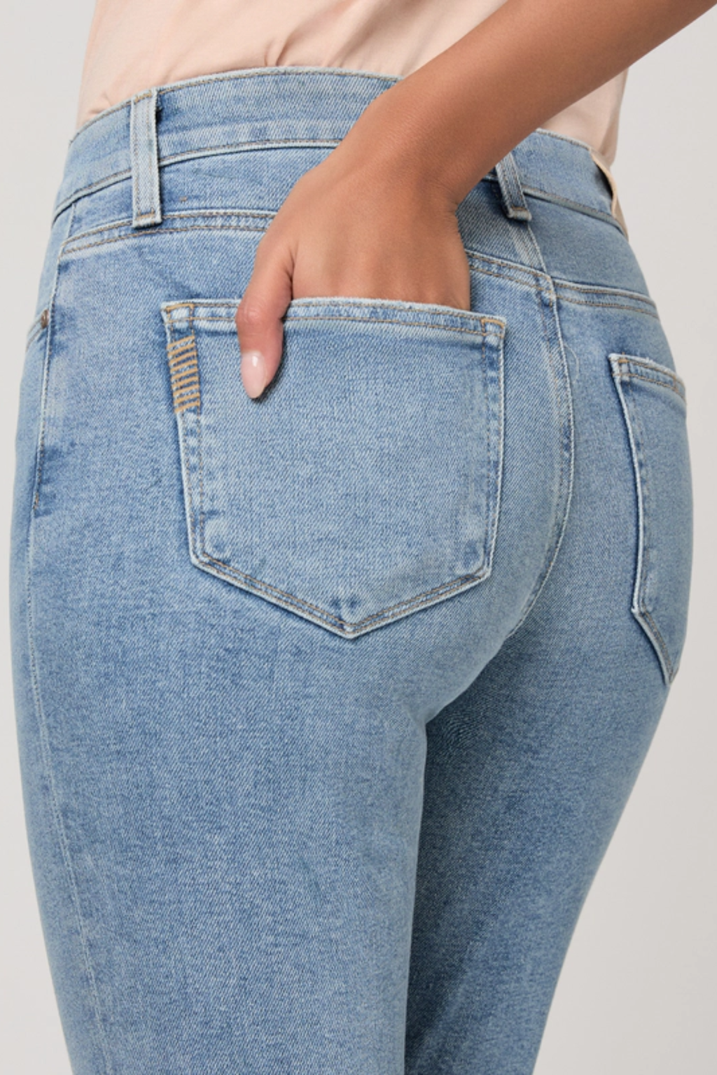 Paige Mason Crop Boot Jeans – Divine in light blue denim by paige Shop paige at Dotique with classic pocket detail