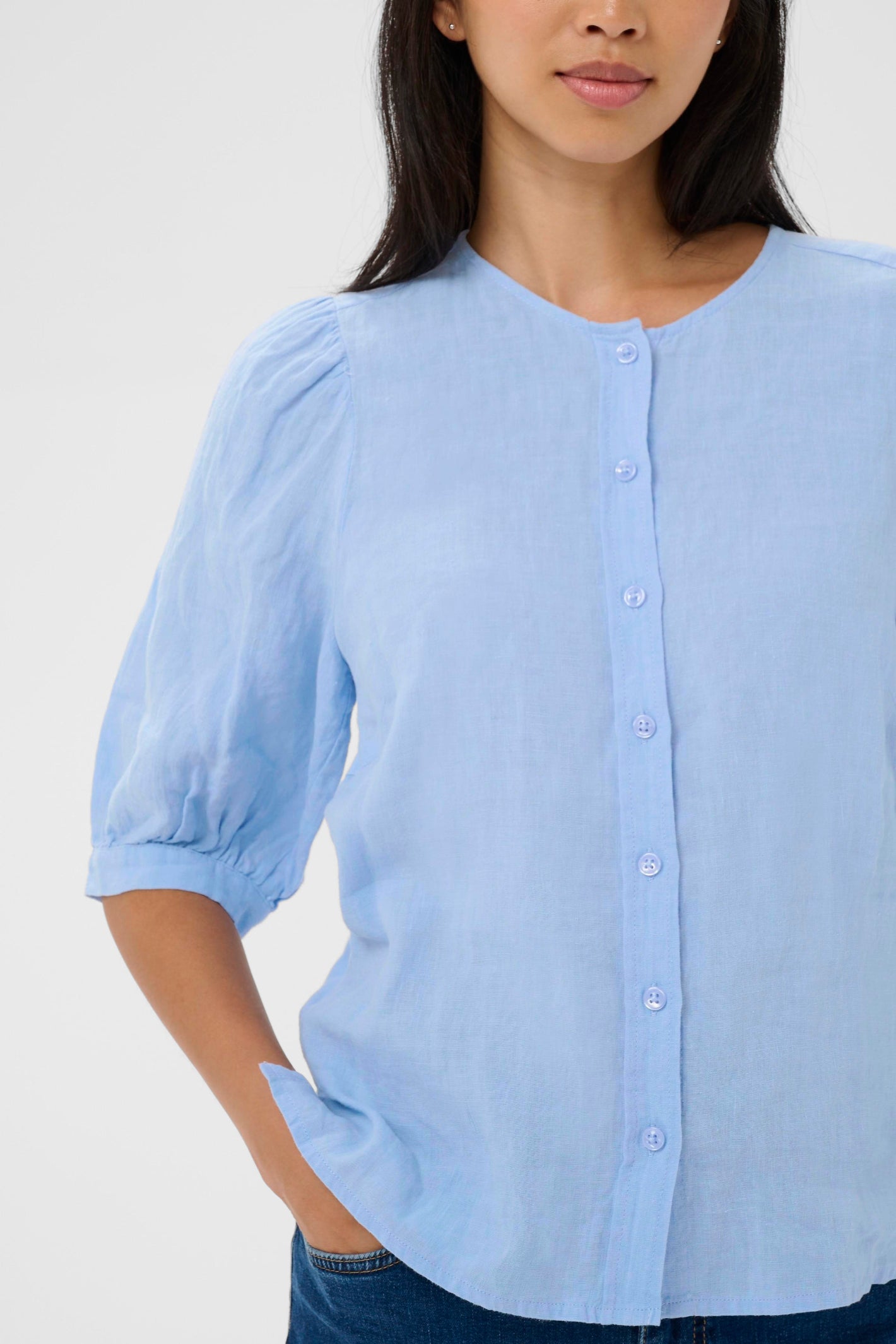 Part Two 30310416 AzraPW Serenity Blue Shirt by Part Two lightweight linen style available to shop at Dotique