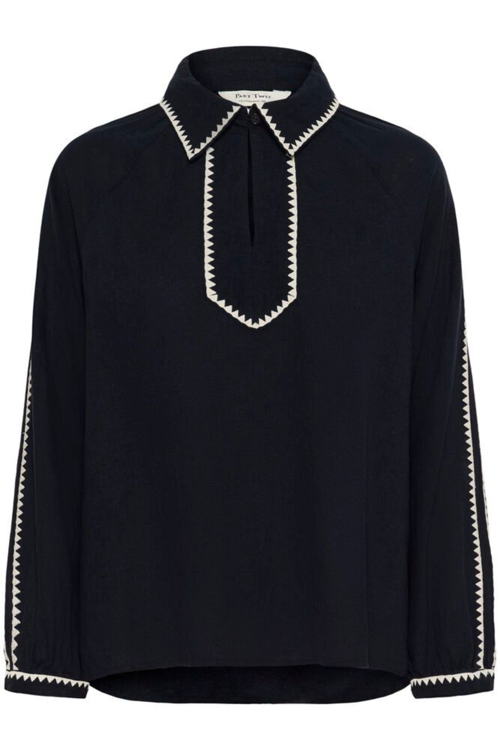 Part Two 30310419 AimyPW After Midnight Blouse by Part Two in black with white trim, shop Part Two at Dotique online.