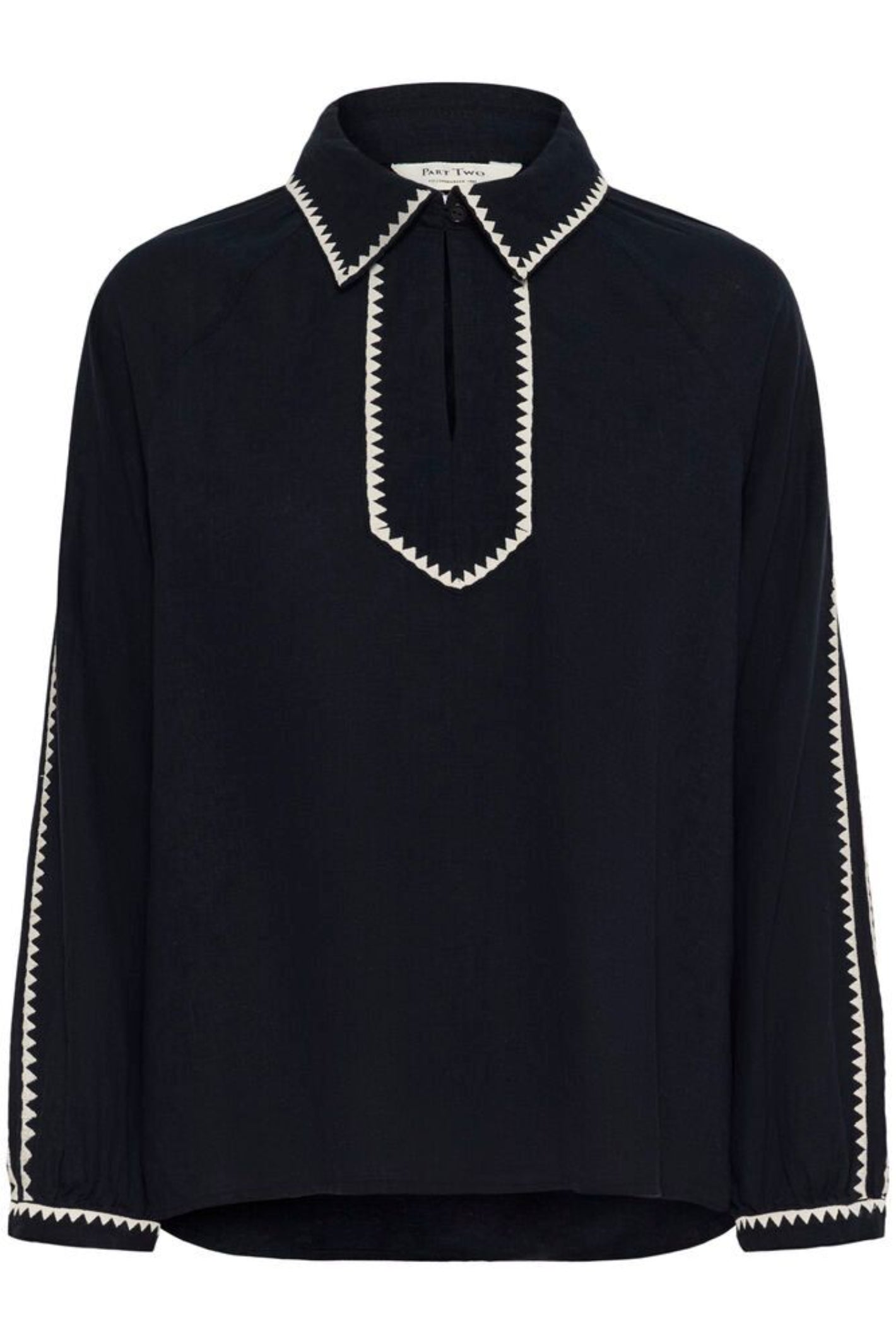Part Two 30310419 AimyPW After Midnight Blouse by Part Two in black with white trim, shop Part Two at Dotique online.