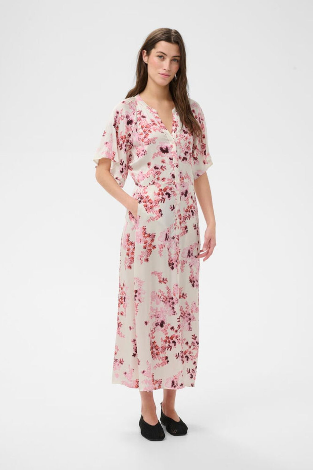 Part Two 30310465 AlajaPW Pink Shadow Flower Print Dress with relaxed silhouette by part two Shop part two at Dotique