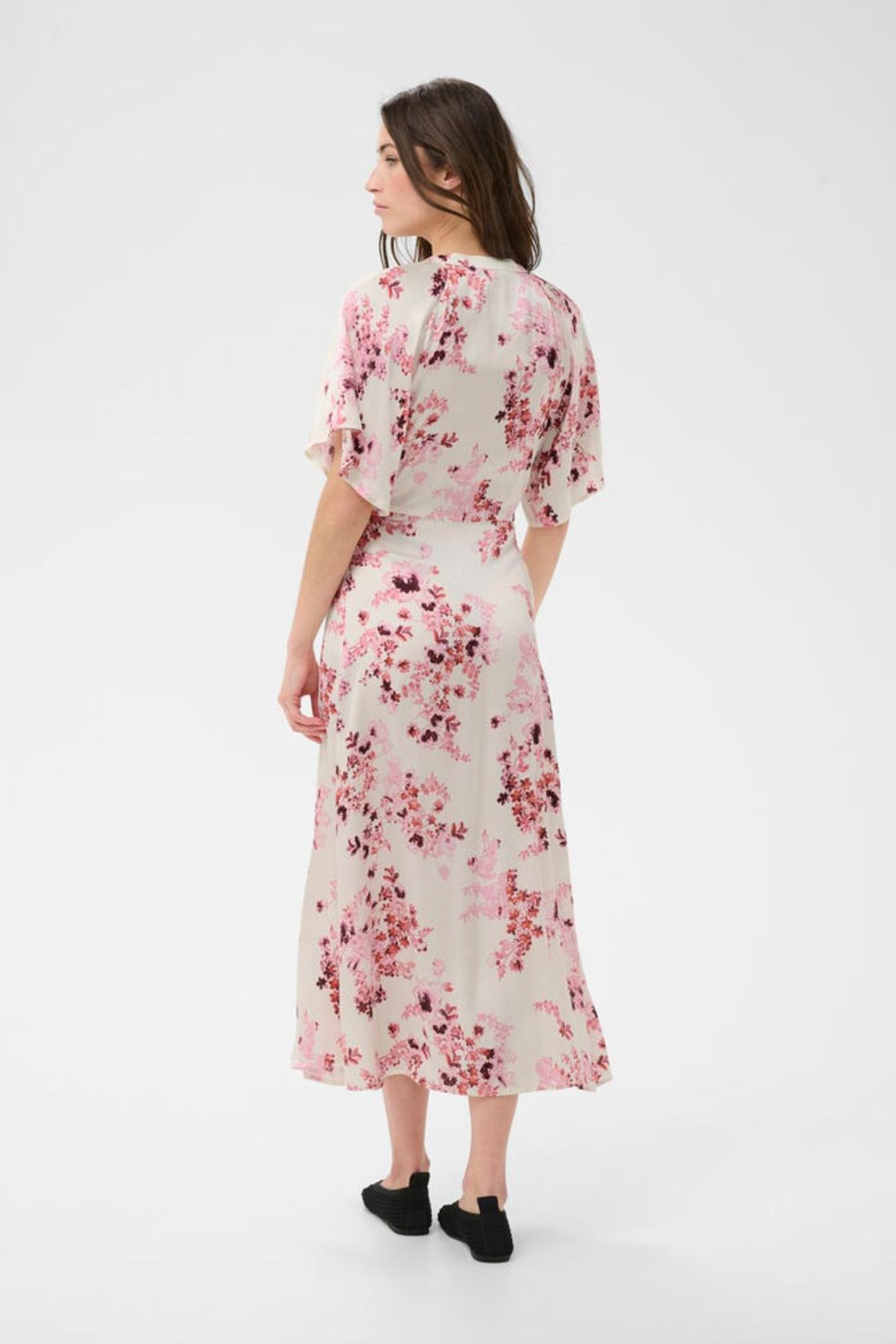 Rear view of Part Two 30310465 AlajaPW Pink Shadow Flower Print Dress by part two, shop part two at Dotique in floral design