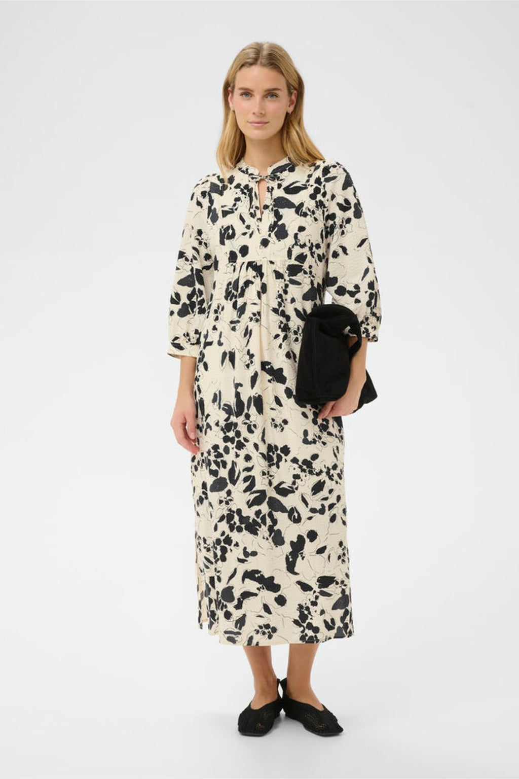 Woman wearing Part Two 30310428 AlessaPW After Midnight Artflower Print Dress by Part Two, shop Part Two at Dotique.