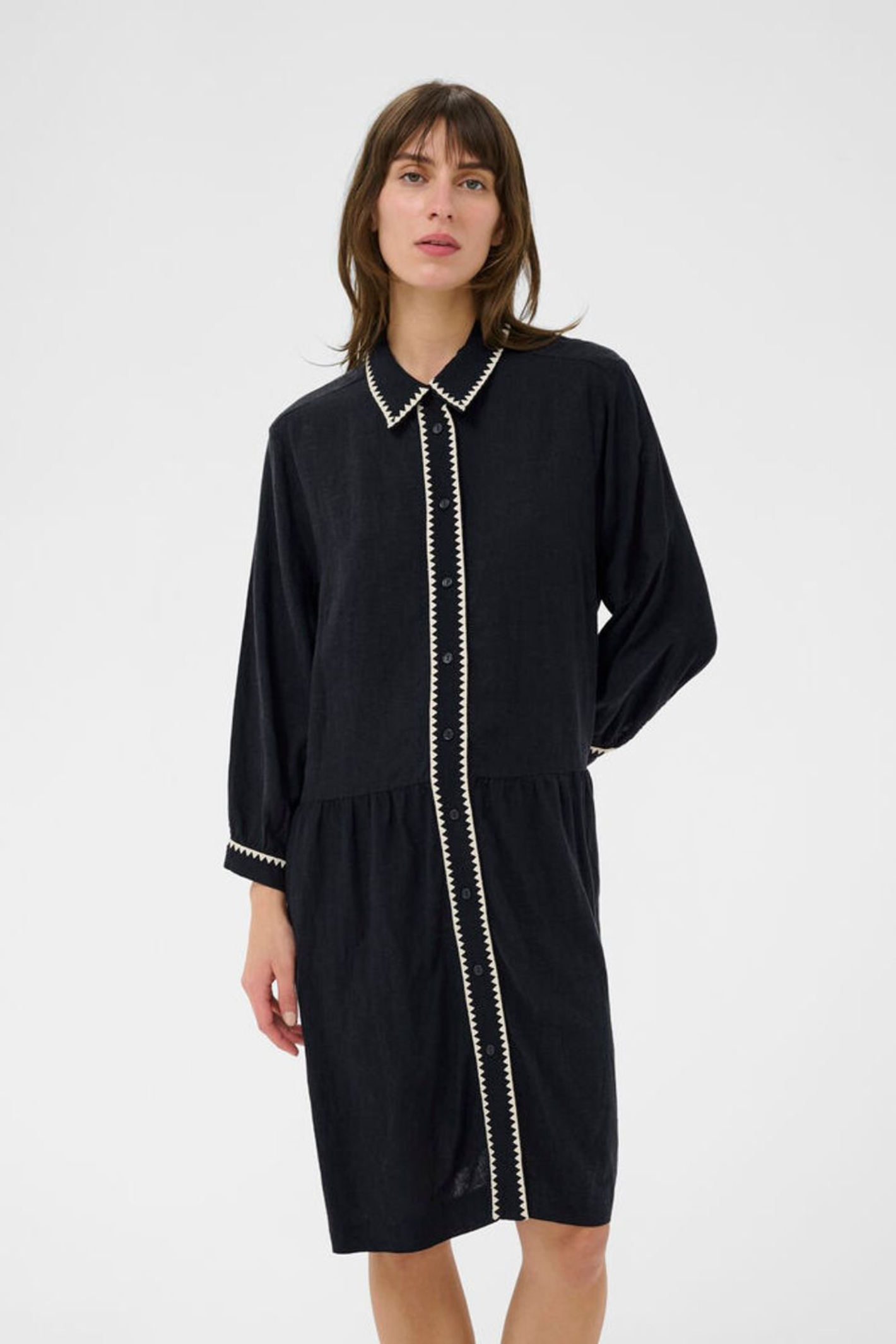 Part Two 30310478 AliviaPW After Midnight Dress in black with contrast stitching by part two Shop part two at Dotique