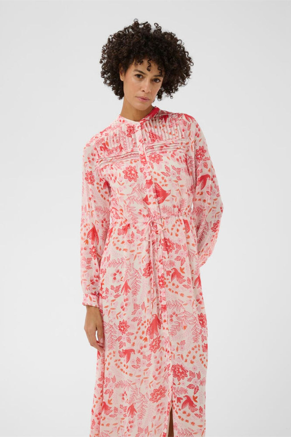 Model wearing Part Two 30310378 AltinaPW Poppy Red Bird Print Dress by Part Two Shop Part Two at Dotique