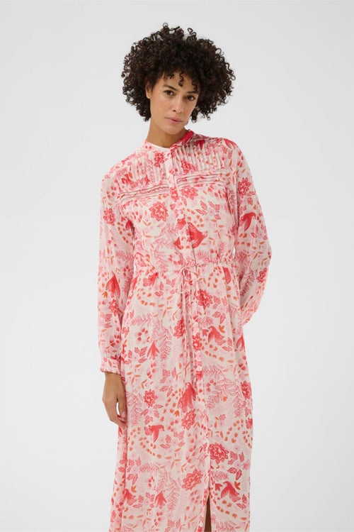 Model wearing Part Two 30310378 AltinaPW Poppy Red Bird Print Dress by Part Two Shop Part Two at Dotique
